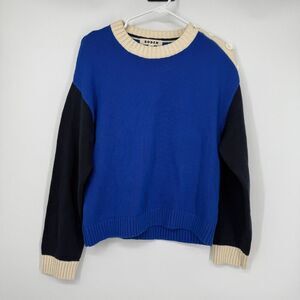 Boden Women's Blue Jemma Chunky 100% Cotton Sweater Colorblock Buttons Size S